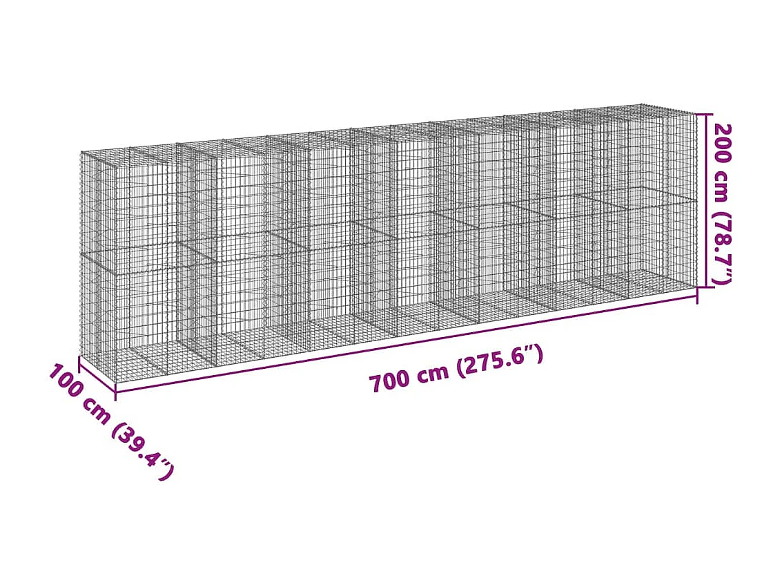 Cesto gabião com cobertura 700x100x200 cm ferro galvanizado
