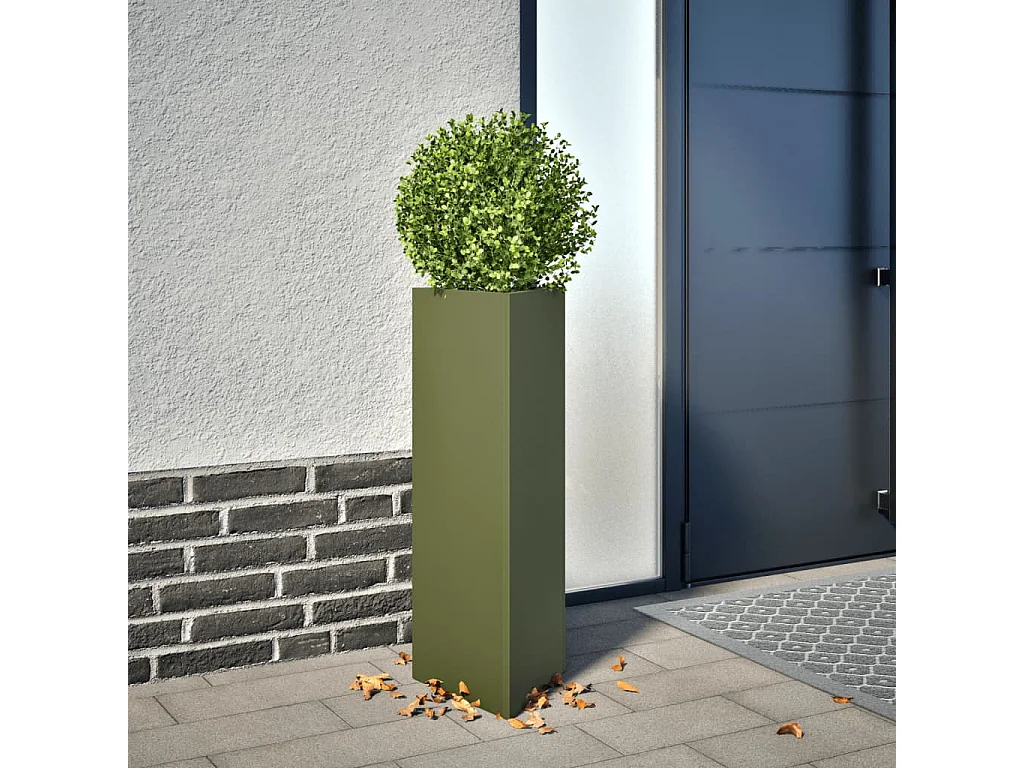 Jardinière vert olive triangulaire 30x26x75 cm acier