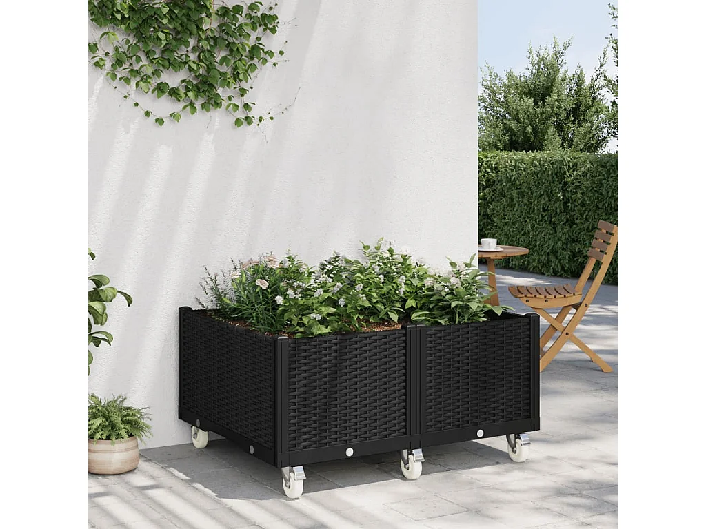 Pflanzkasten mit Rollen Schwarz 100x80x54 cm PP