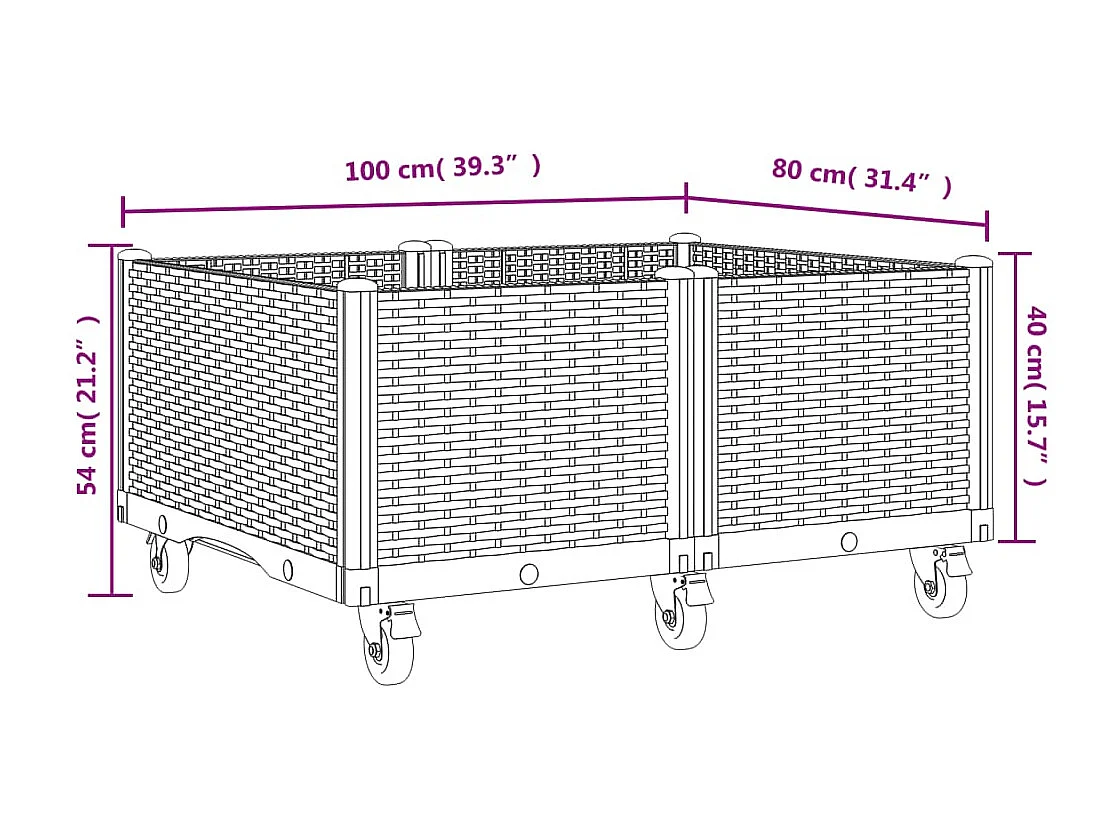 Pflanzkasten mit Rollen Schwarz 100x80x54 cm PP