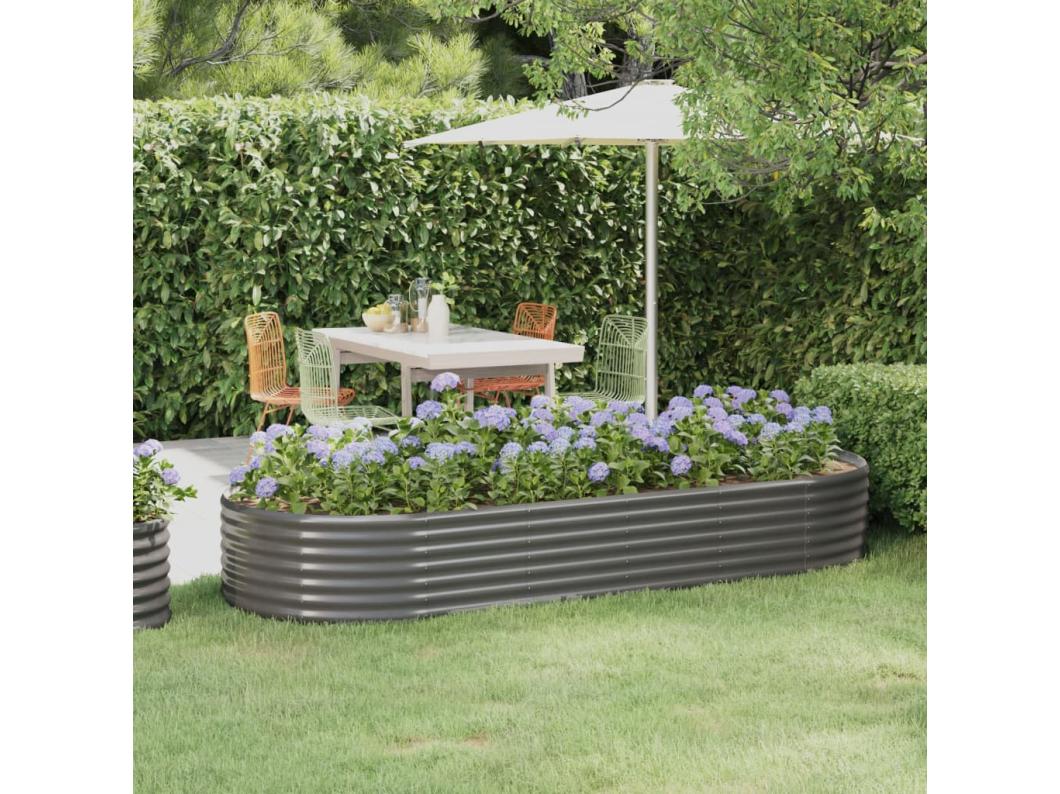 Canteiro elevado jardim 249x100x36 aço revestido a pó cinzento