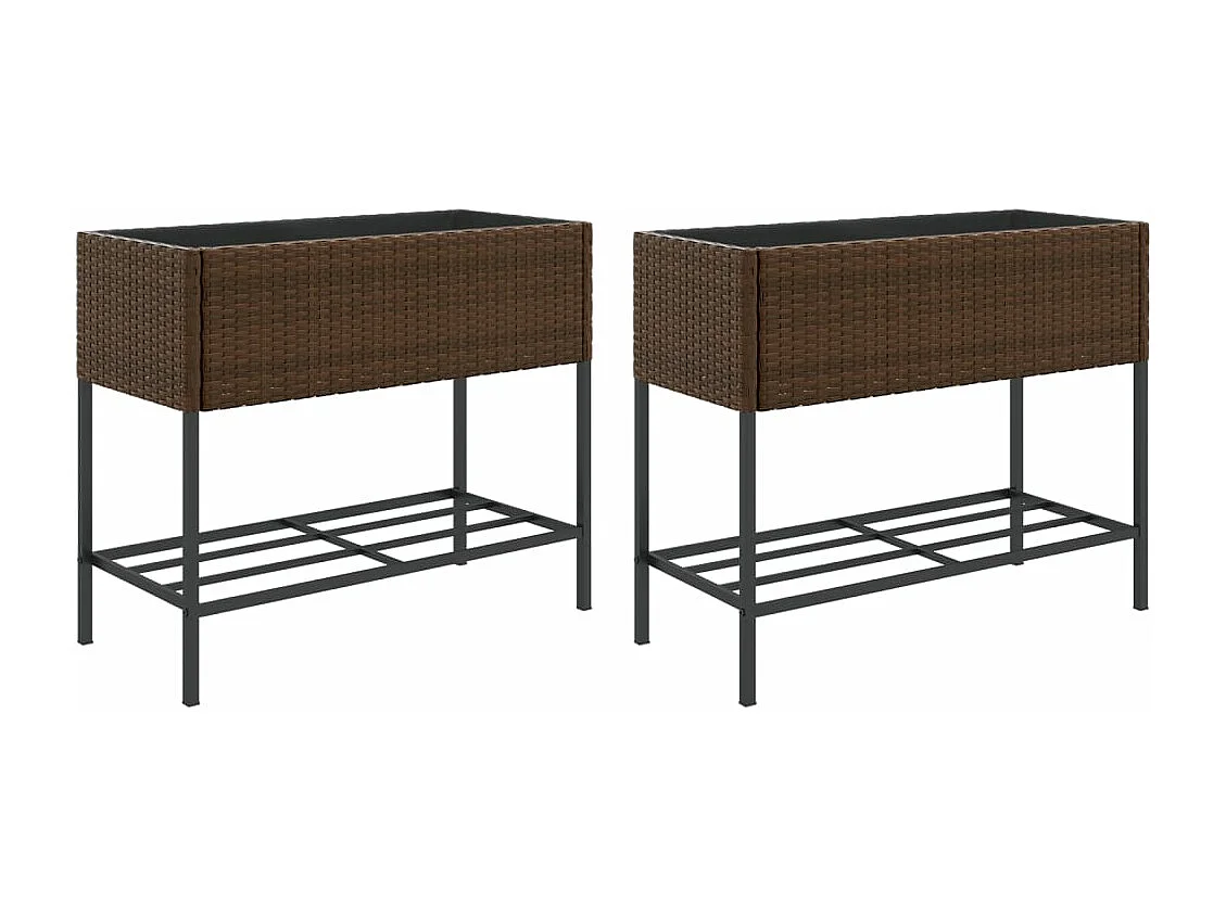 Jardinières avec étagère 2 pcs brun 90x40x75 cm résine tressée