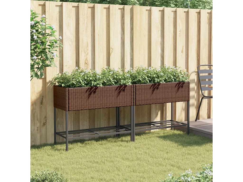 Jardinières avec étagère 2 pcs brun 90x40x75 cm résine tressée