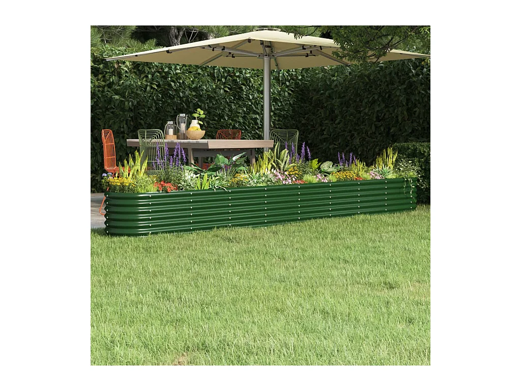 Lit surélevé de jardin Acier enduit de poudre 332x40x36 cm Vert