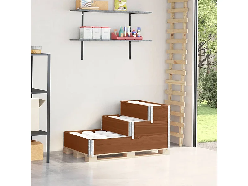 Paletten-Aufsatzrahmen 3-fach Braun 120x80 cm Massivholz Kiefer