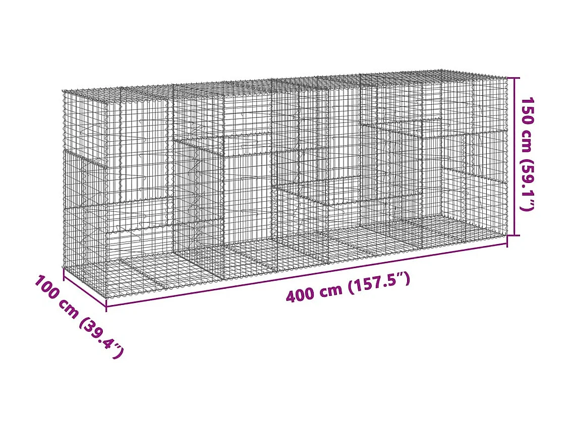 Panier gabion avec couvercle 400x100x150 cm fer galvanisé