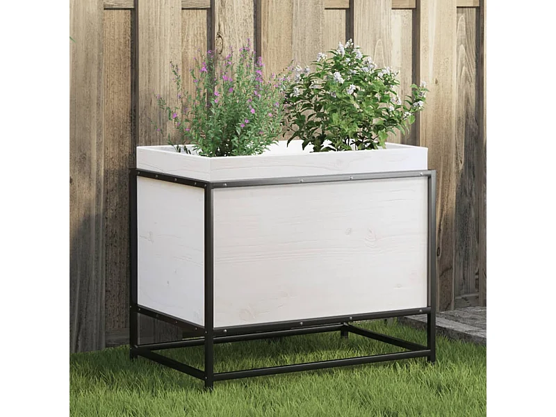 Fioriera da Giardino Bianca 60x40x50 cm Legno Massello di Pino