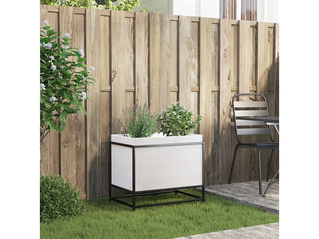 Fioriera da Giardino Bianca 60x40x50 cm Legno Massello di Pino