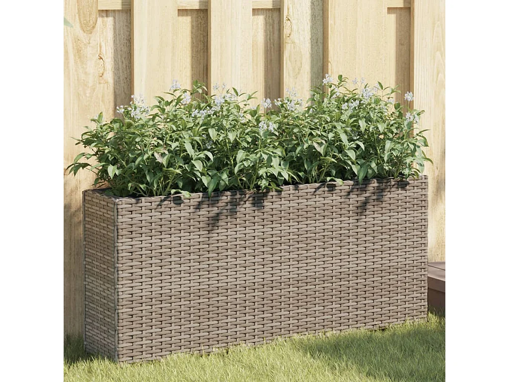 Hochbeet mit 2 Fächern Grau 90x20x40 cm Poly Rattan
