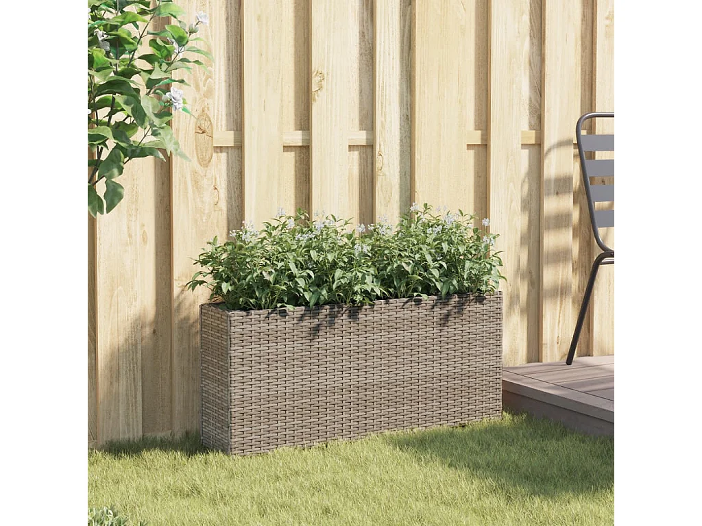 Hochbeet mit 2 Fächern Grau 90x20x40 cm Poly Rattan