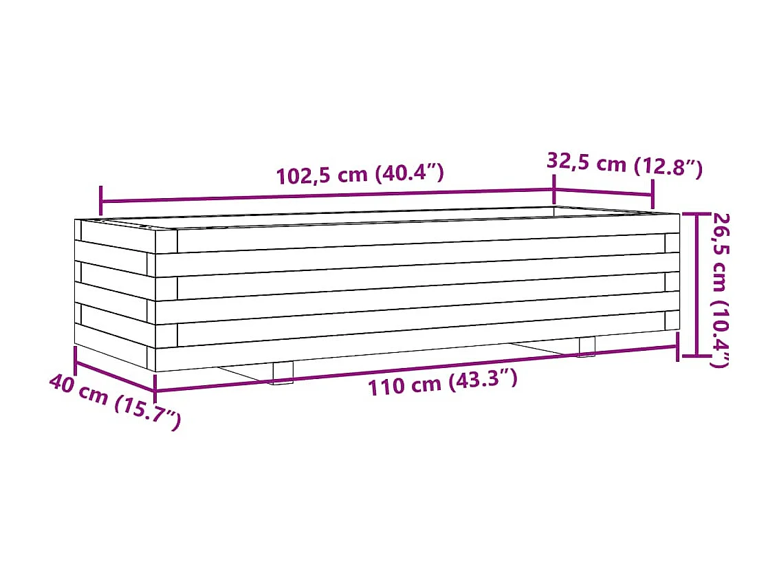 Jardinera de madera maciza de pino marrón cera 110x40x26,5 cm