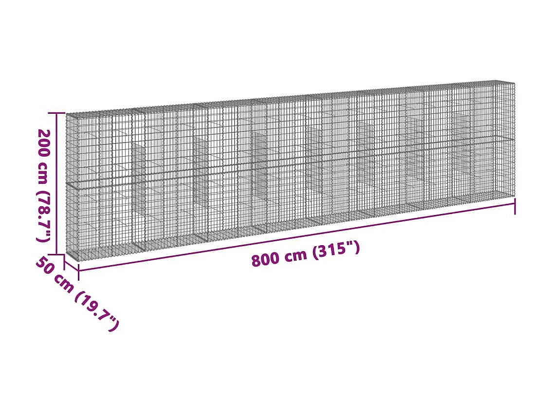 Panier gabion avec couvercle 800x50x200 cm fer galvanisé