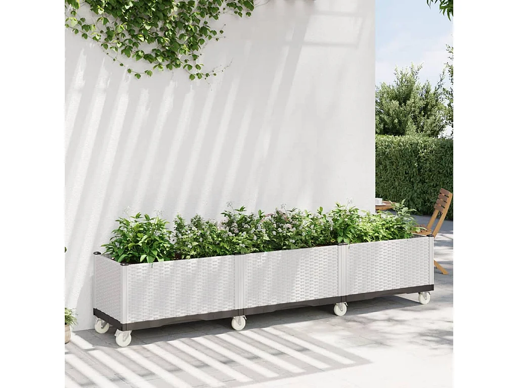 Jardinière à roulettes blanc 240x50x54 cm PP