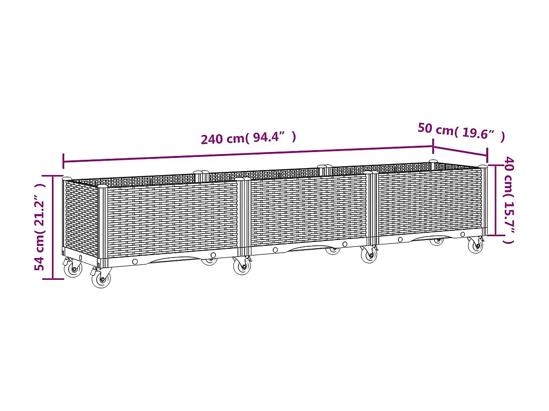 Jardinière à roulettes blanc 240x50x54 cm PP