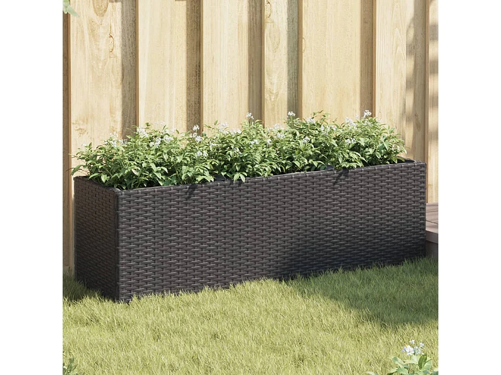 Hochbeet mit 3 Fächern Schwarz 105x30x32 cm Poly Rattan