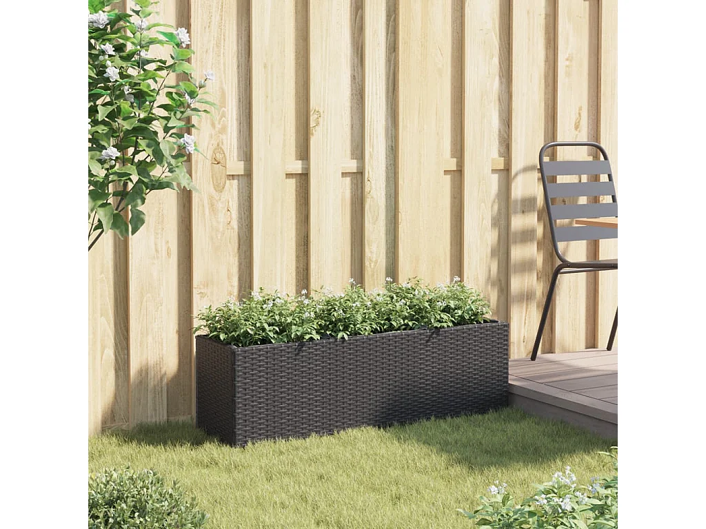 Hochbeet mit 3 Fächern Schwarz 105x30x32 cm Poly Rattan
