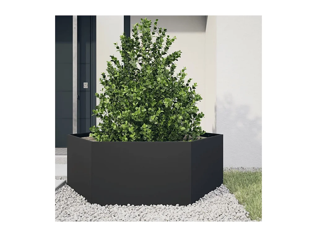 Fioriera da Giardino Nera Esagono 138x120x45 cm in Acciaio