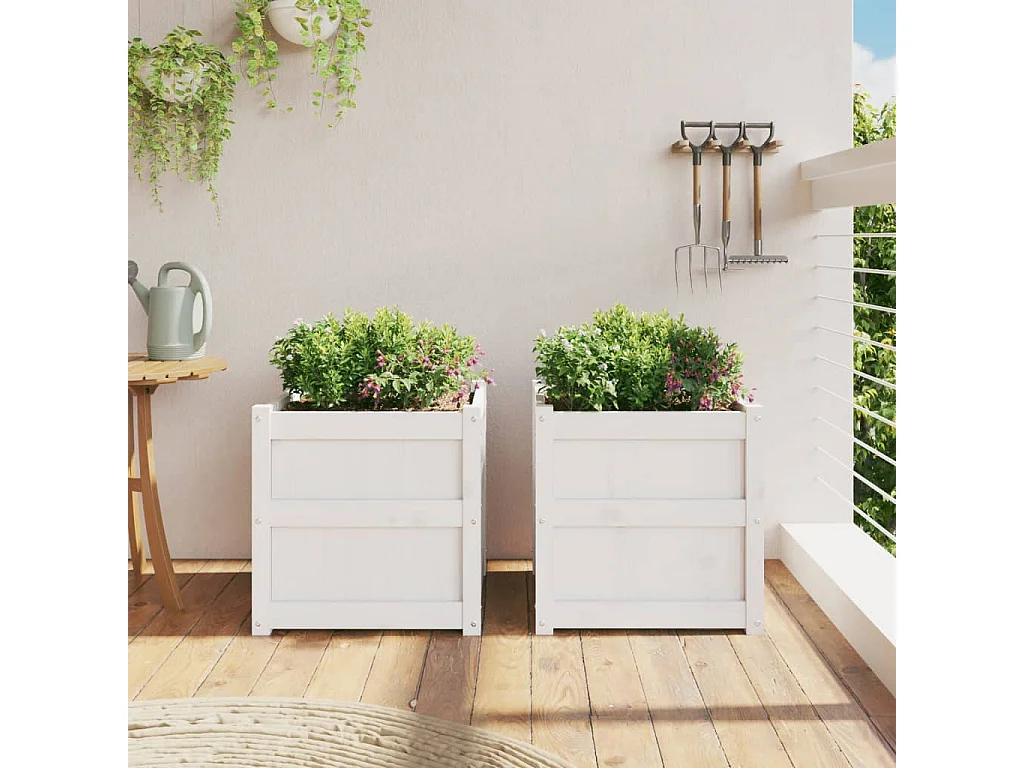 Vasos/floreiras de jardim 2 pcs madeira de pinho maciça branco