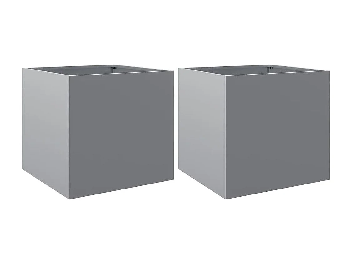 Plantenbakken 2 st 49x47x46 cm gegalvaniseerd staal zilverkleur