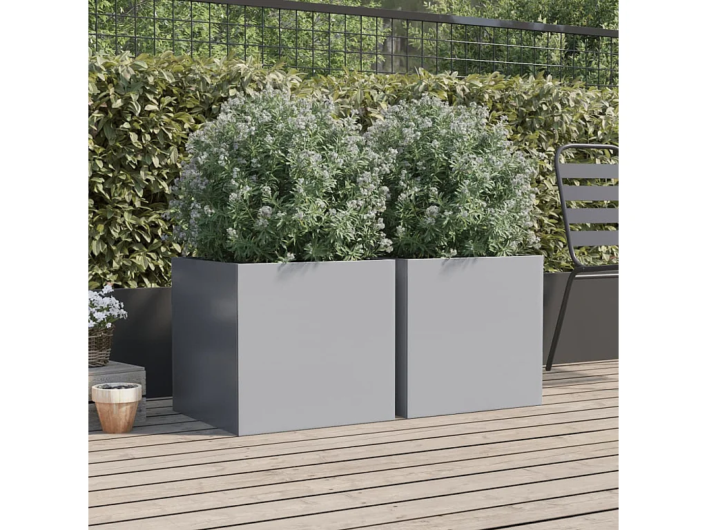 Plantenbakken 2 st 49x47x46 cm gegalvaniseerd staal zilverkleur