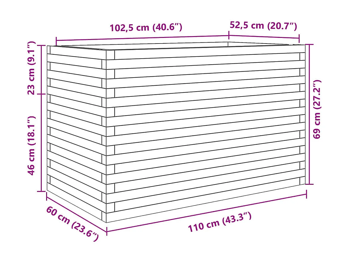 Jardinière 110x60x68,5 cm bois de pin imprégné