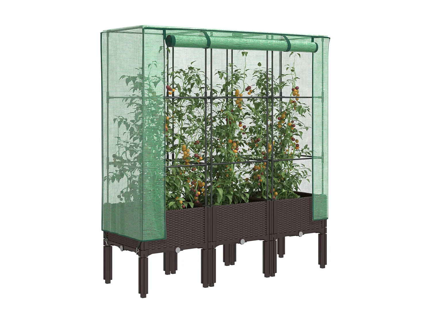 Hochbeet mit Gewächshaus-Aufsatz Rattan-Optik 120x40x140 cm