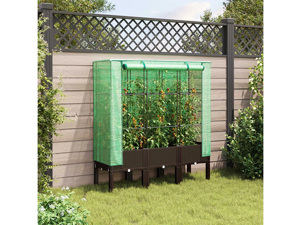 Hochbeet mit Gewächshaus-Aufsatz Rattan-Optik 120x40x140 cm