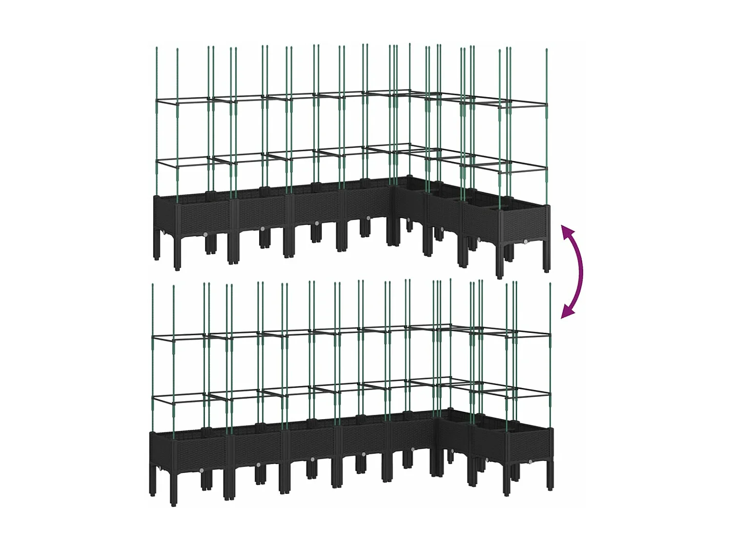 Fioriera da Giardino con Traliccio Nera 200x160x142,5 cm in PP