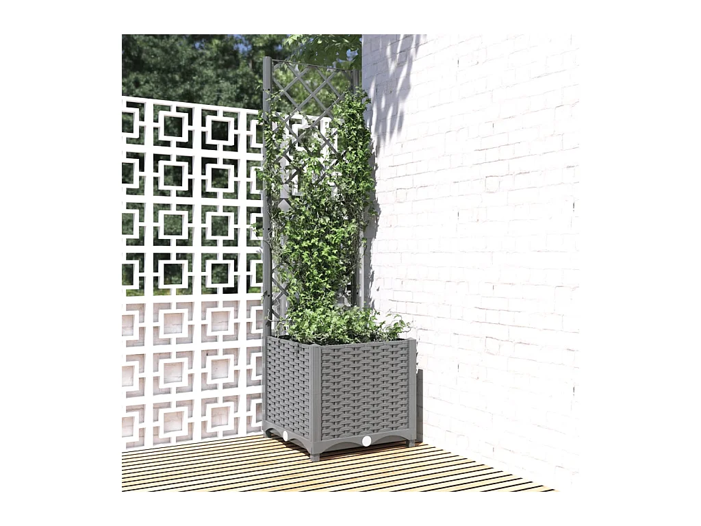 Jardinière avec treillis Gris clair 40x40x136 cm PP