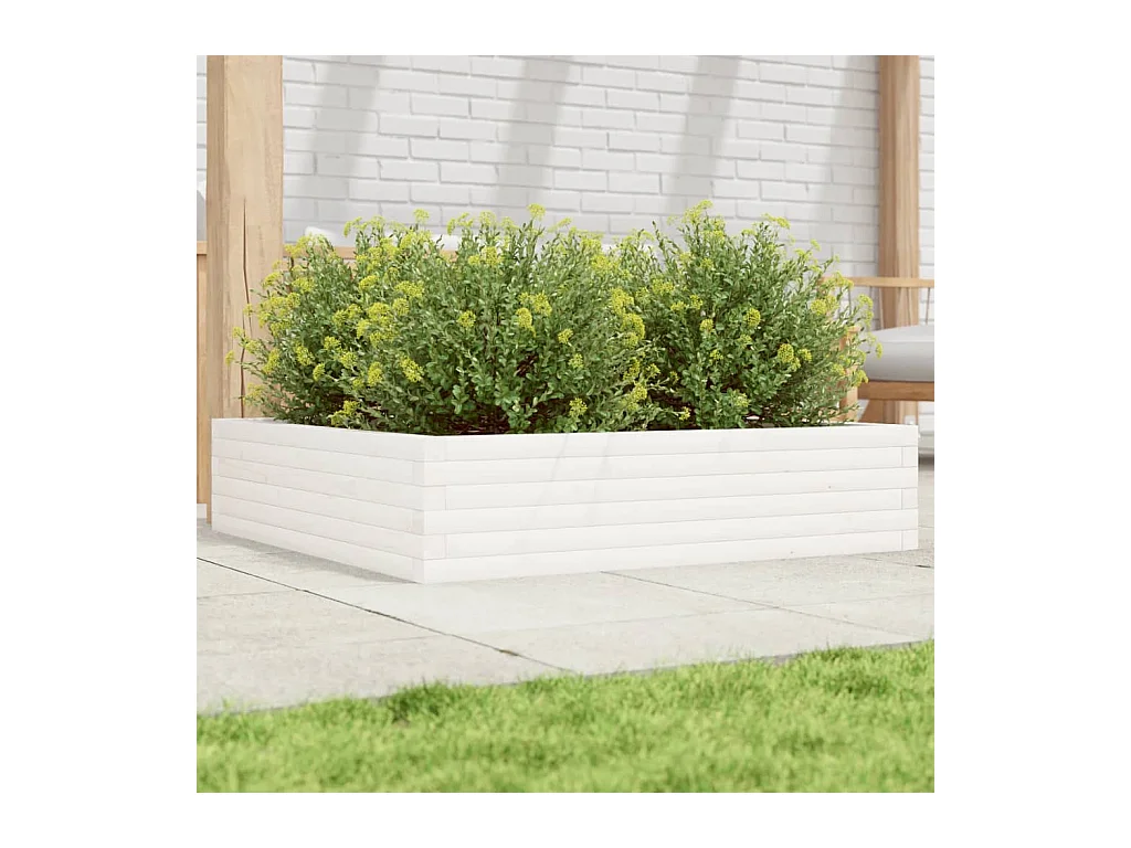 Fioriera da Giardino Bianca 100x100x23 cm Legno Massello Pino