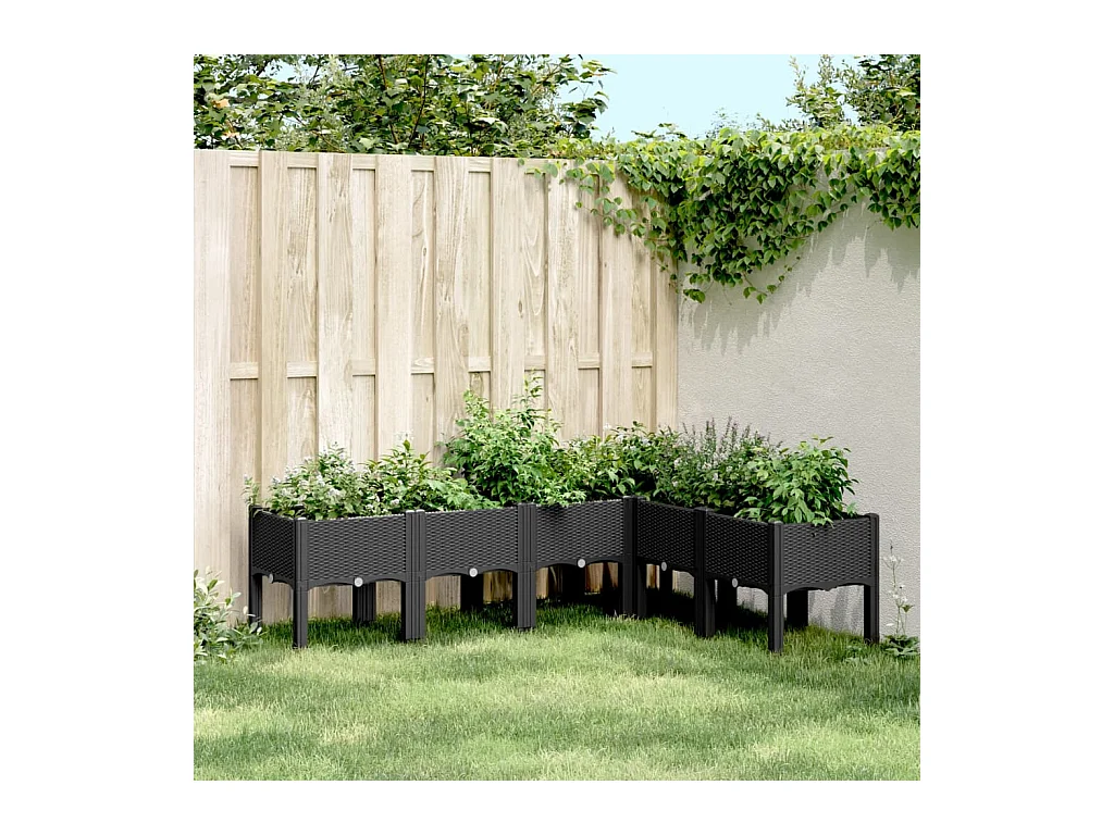 Plantenbak met poten 160x120x42 cm polypropeen zwart