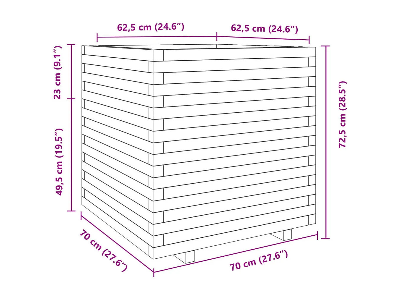 Jardinière cire marron 70x70x72,5 cm bois de pin massif
