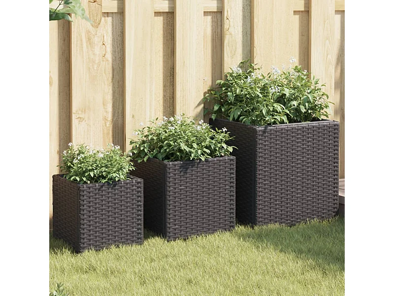 Vasos de jardim 3 pcs vime PE preto
