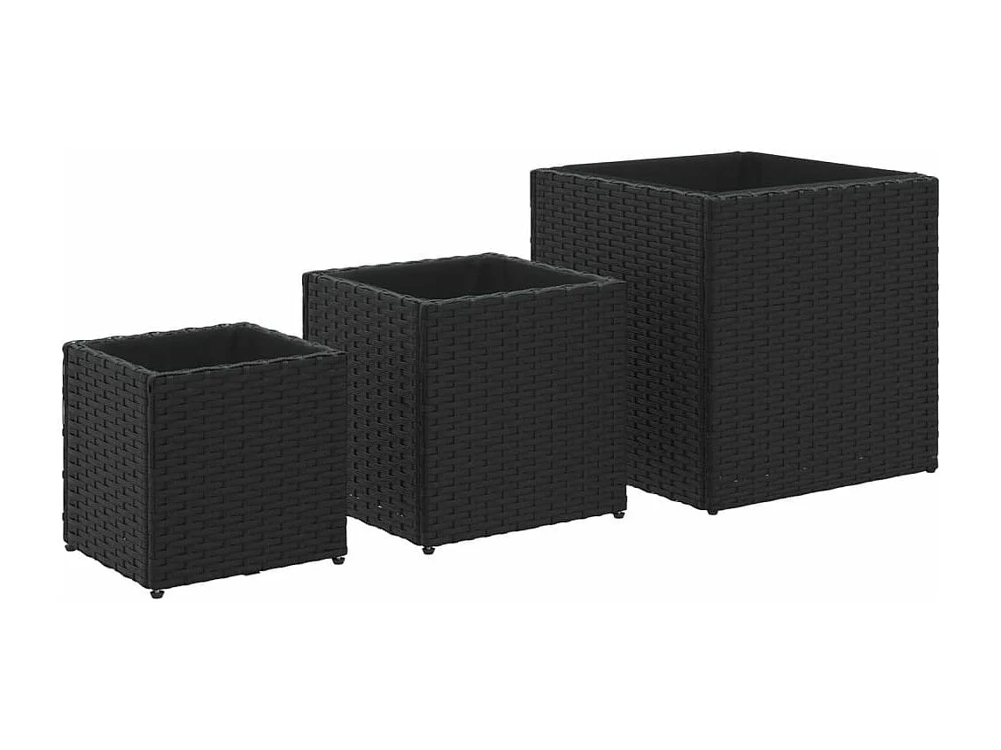 Vasos de jardim 3 pcs vime PE preto