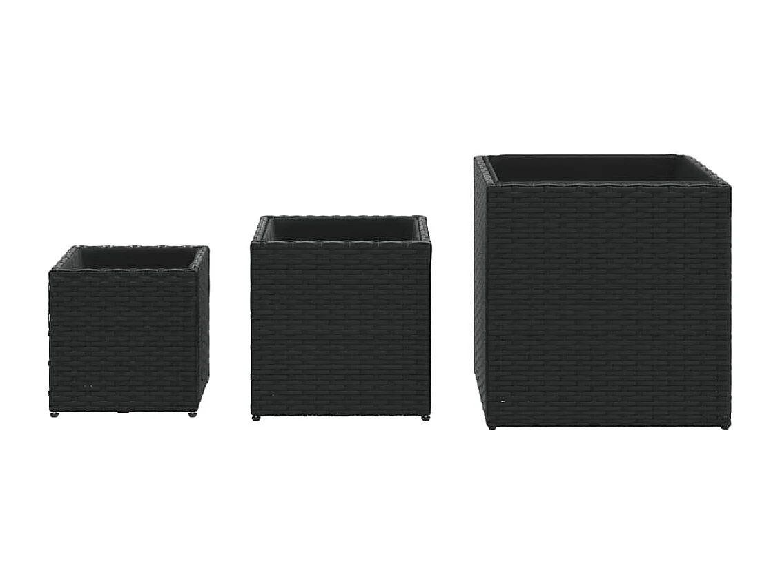 Vasos de jardim 3 pcs vime PE preto