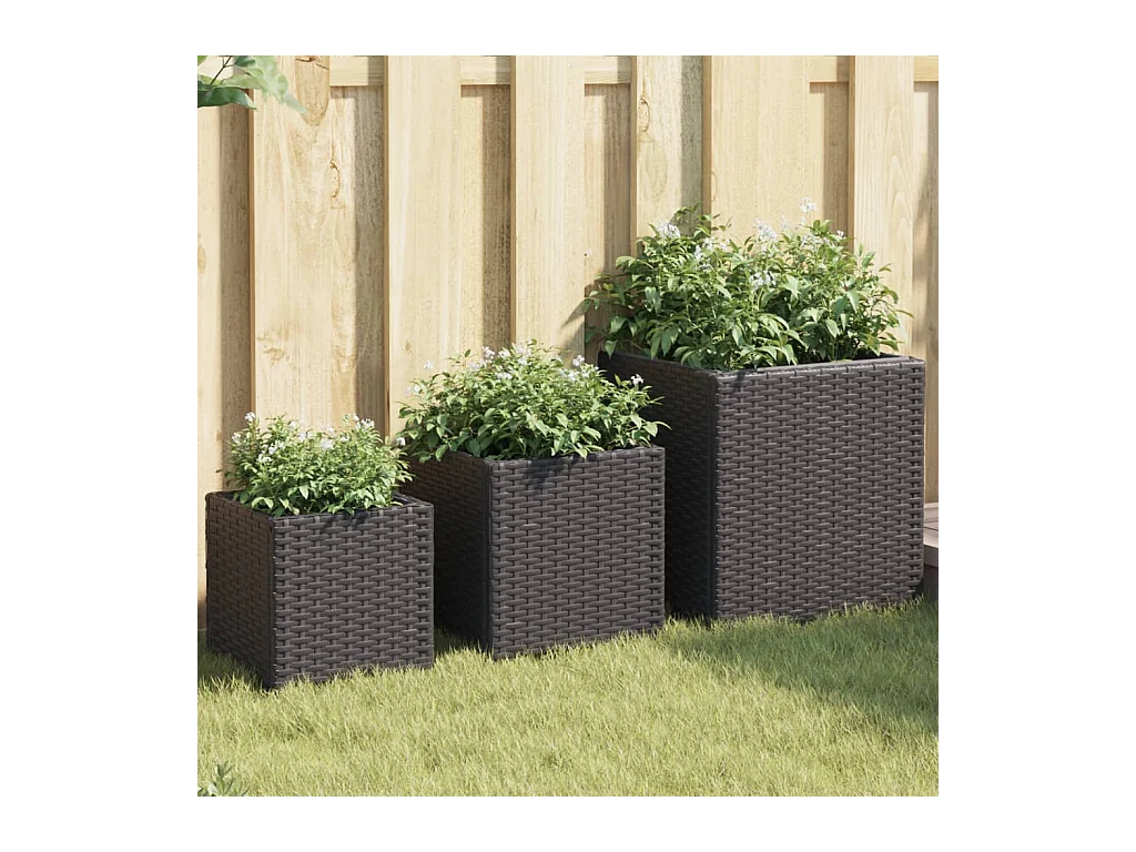 Fioriere da Giardino 3 pz Nere in Polyrattan