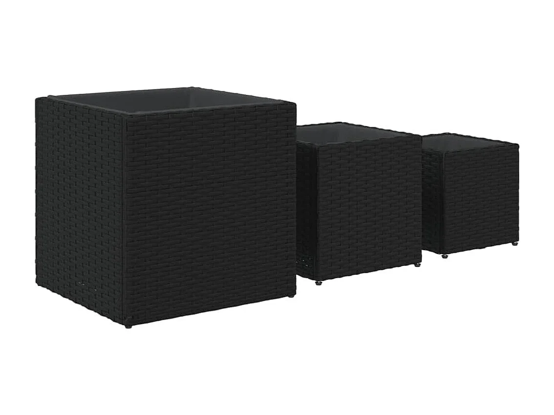 Jardinières d'extérieur 3 pcs noir résine tressée