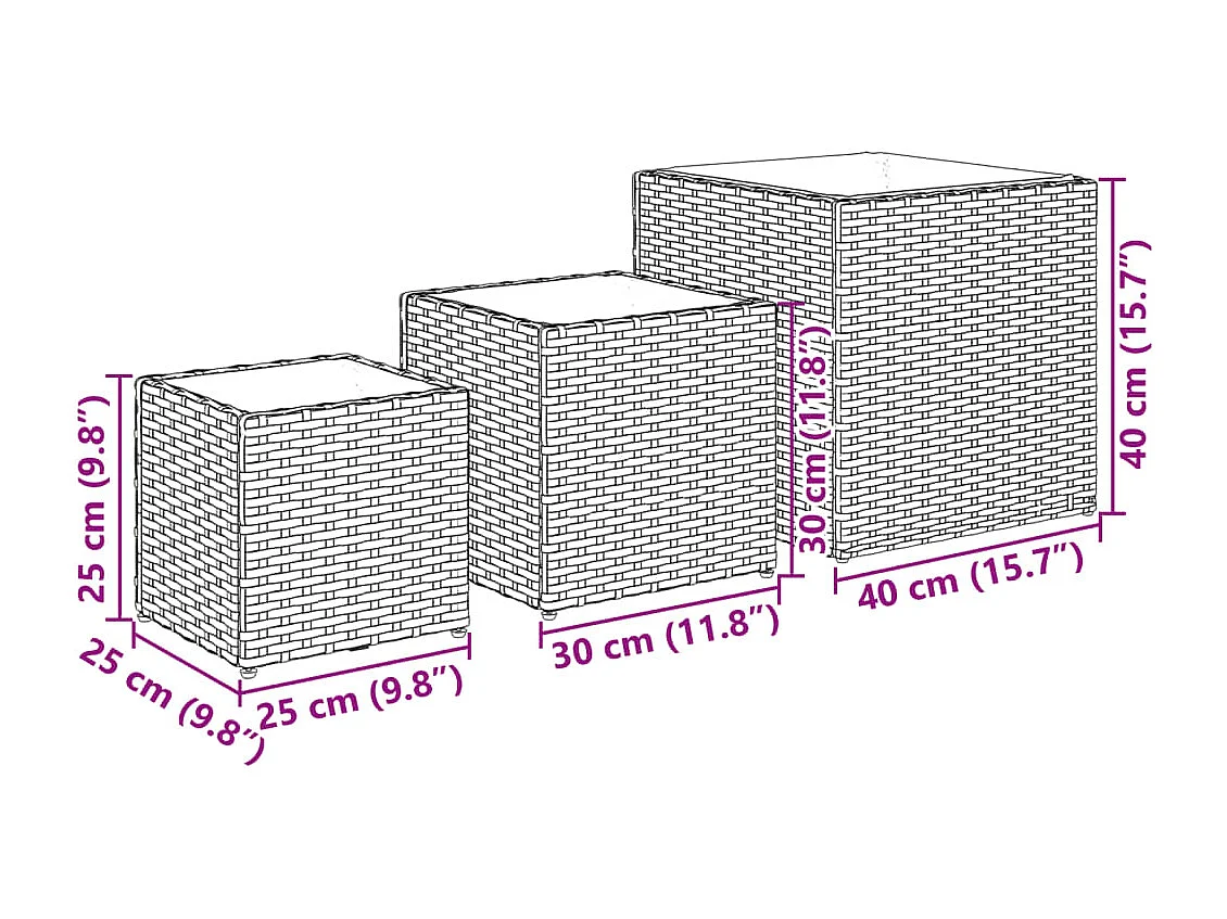Jardinières d'extérieur 3 pcs noir résine tressée