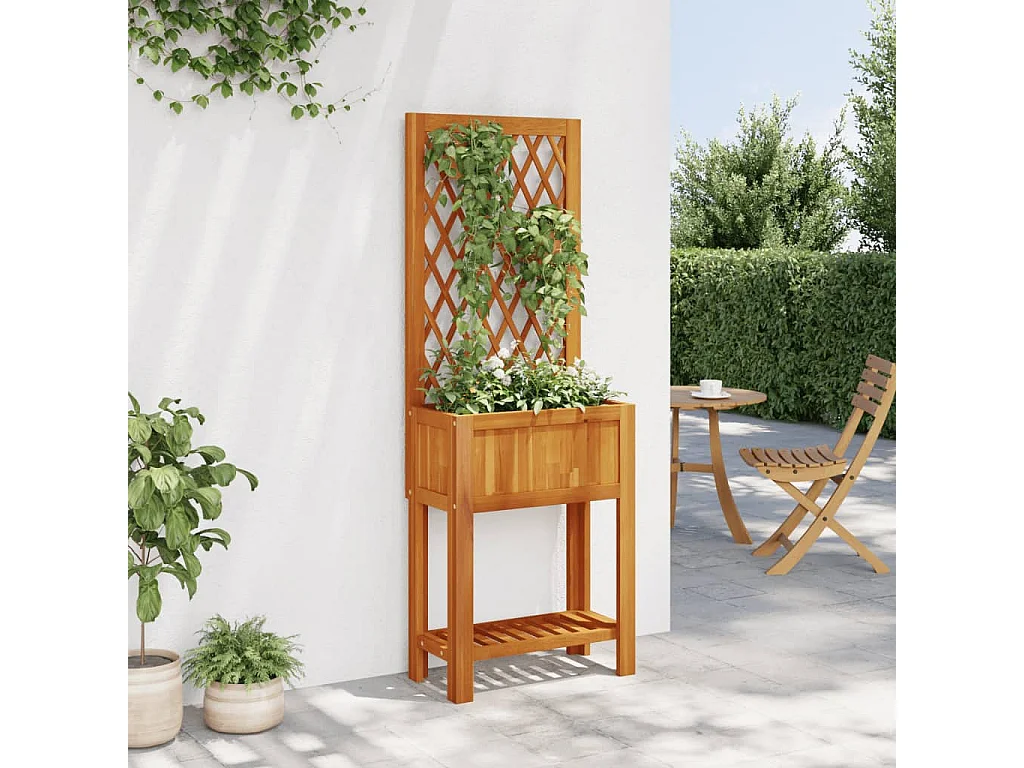 Vaso/floreira com treliça e prateleira madeira de acácia maciça