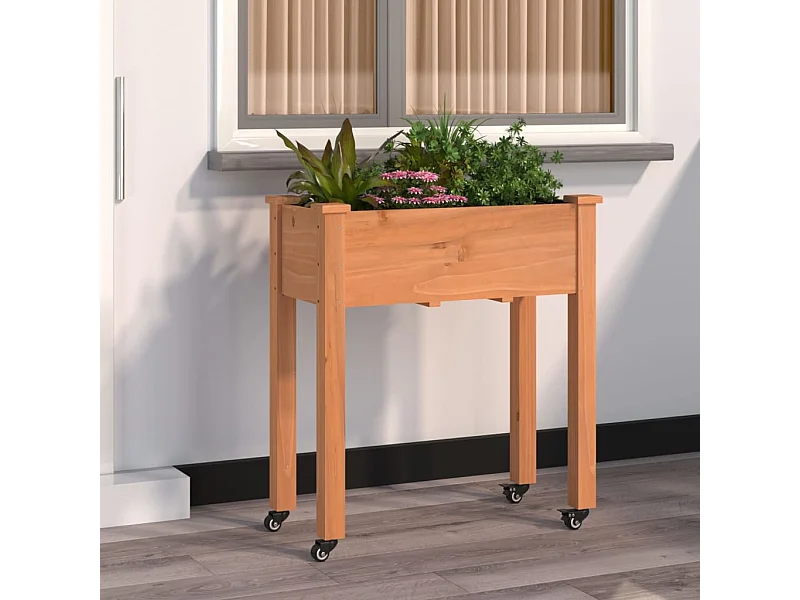 Pflanzkübel mit Einsatz und Rollen Braun 71x37x80 cm Tannenholz