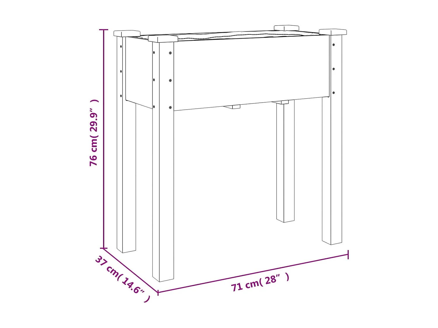 Fioriera Ruote e Fodera Marrone 71x37x80cm Legno Massello Abete