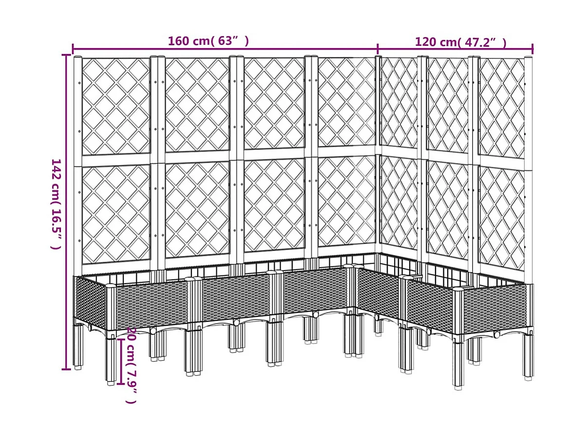 Vaso/floreira de jardim c/ treliça 160x120x142cm PP cinza-claro