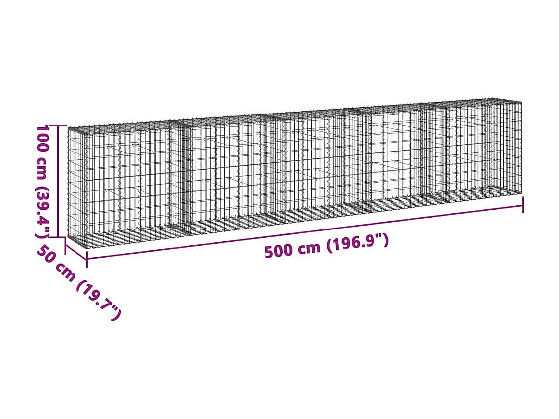 Panier gabion avec couvercle 500x50x100 cm fer galvanisé