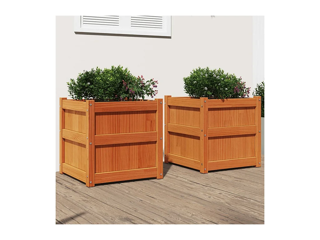 Fioriere da Giardino 2pz Marrone Cera Legno Massello di Pino