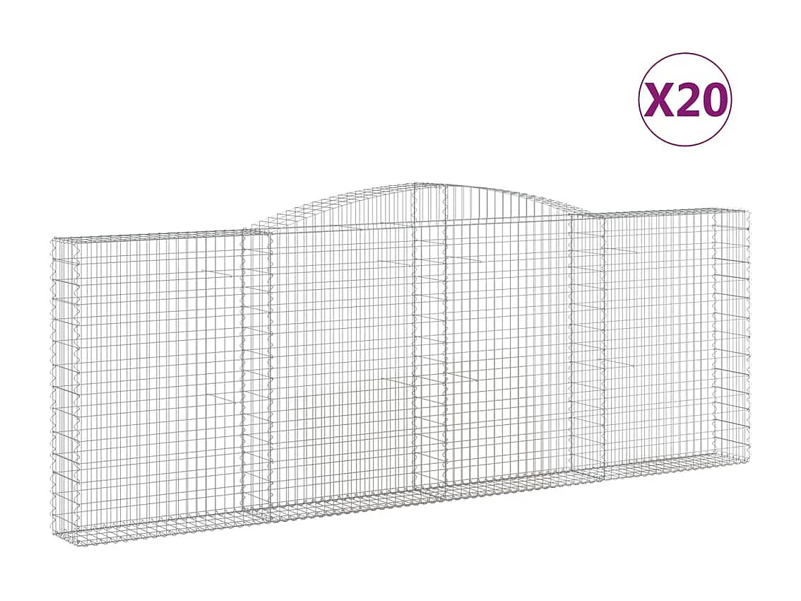 Paniers à gabions arqués 20 pcs 400x30x140/160 cm Fer galvanisé