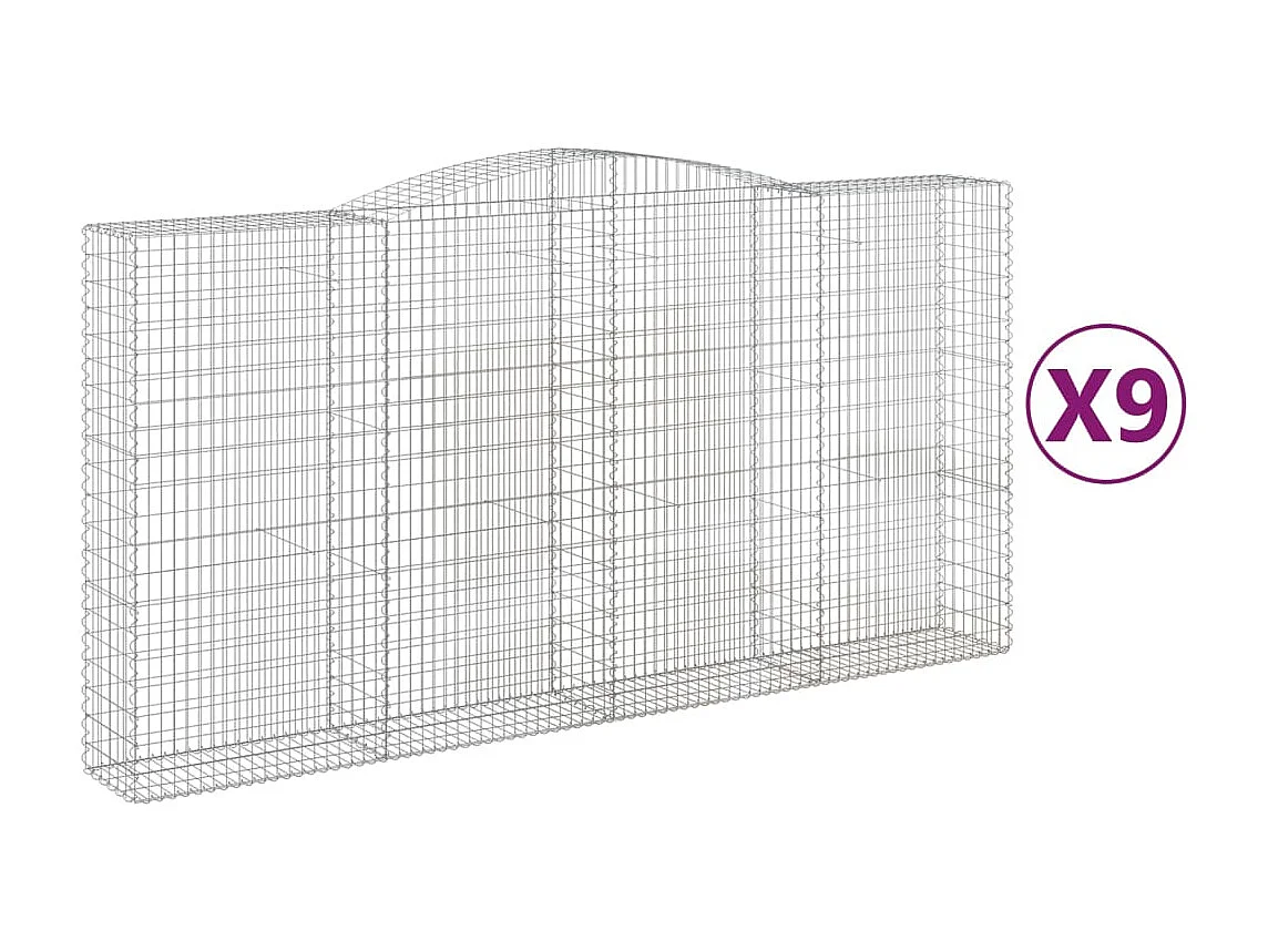 Paniers à gabions arqués 9 pcs 400x50x200/220 cm Fer galvanisé
