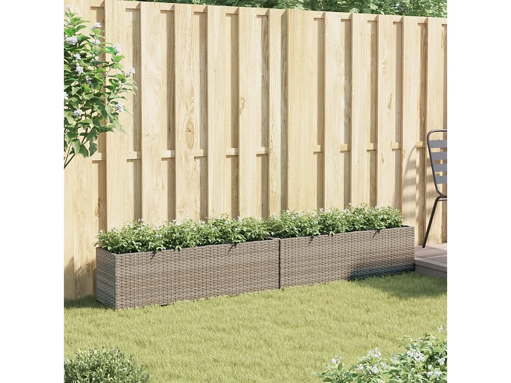 Jardinières avec 3 pots 2 pcs gris 105x30x32 cm résine tressée
