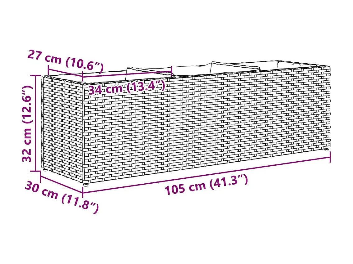 Jardinières avec 3 pots 2 pcs gris 105x30x32 cm résine tressée