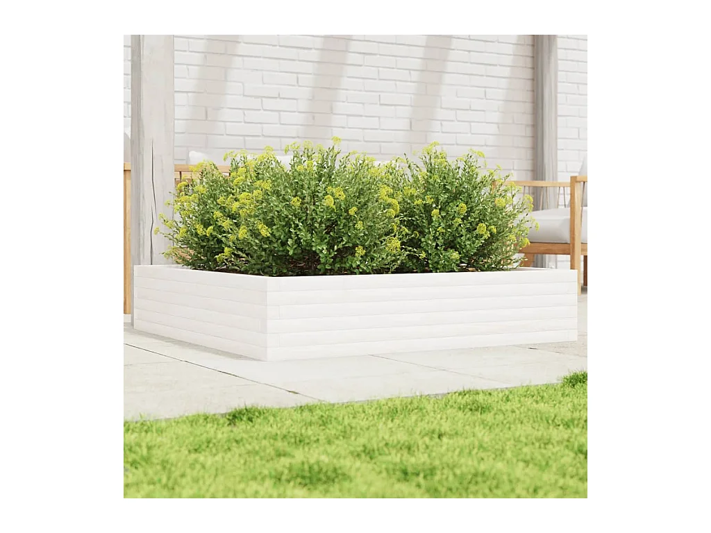Fioriera da Giardino Bianca 110x110x23cm Legno Massello di Pino