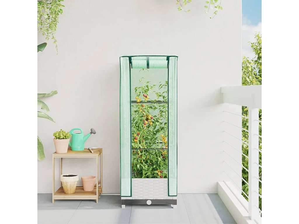 Arriate con cubierta invernadero aspecto ratán 40x40x123 cm